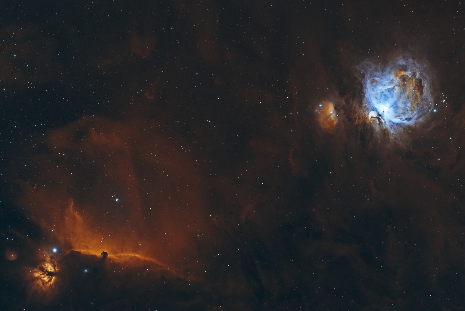 La Flamme, la Tête de Cheval et la Grande Nébuleuse d'Orion